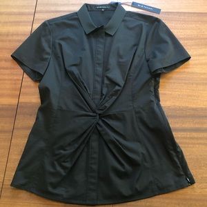 NWT Elie Tahari Casey Twist Front Blouse Black